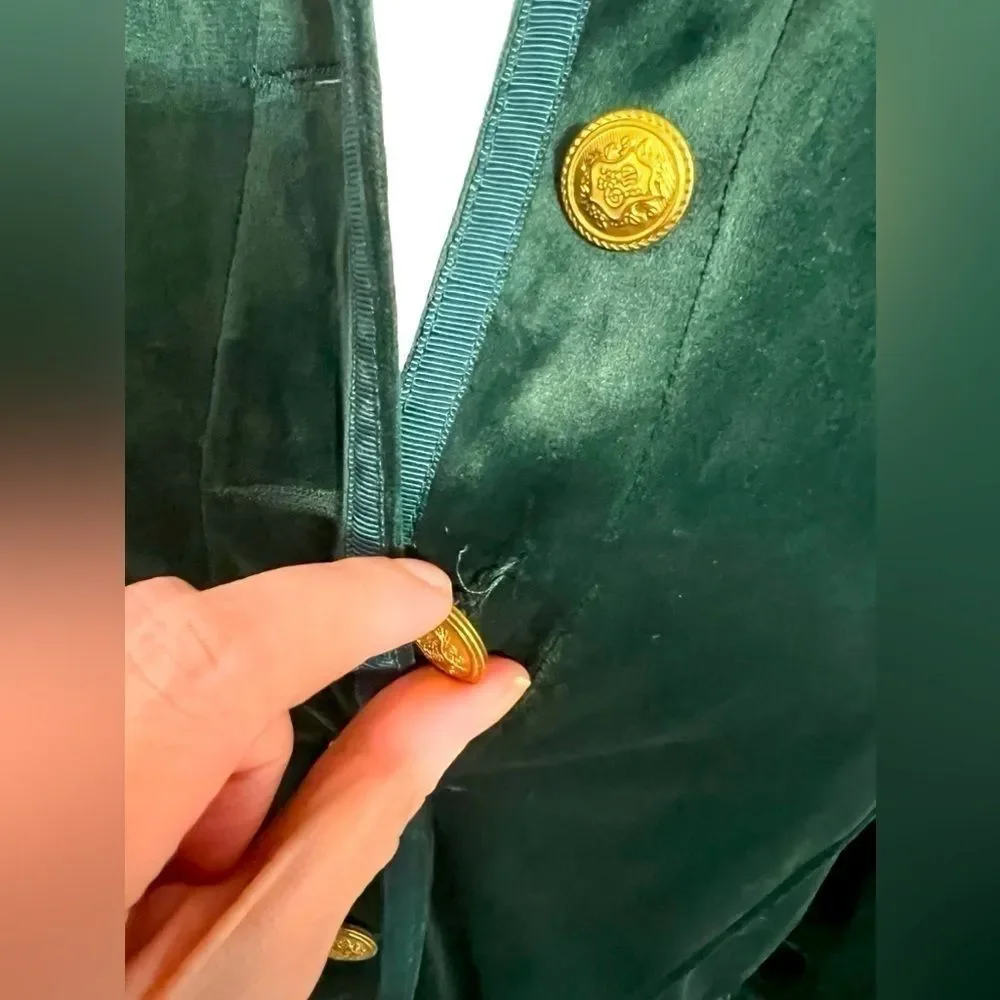 TRISH SCULLY Green velvet jacket or dress nwt 12 large gold buttons fall - Picture 6 of 11